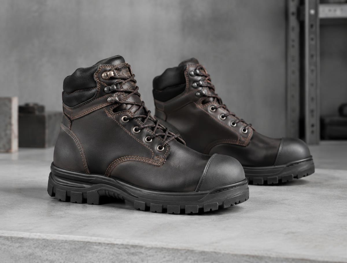 Veygro industrial safety footwear on a workshop bench